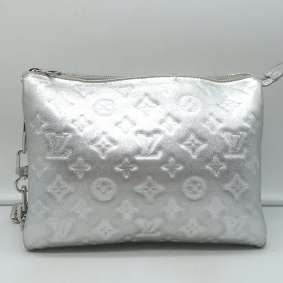 LOUIS VUITTON COUSSIN PM SHOULDER BAG SILVER MONOGRAM EMBOSSED LEATHER CROSSBODY - Picture 3 of 12